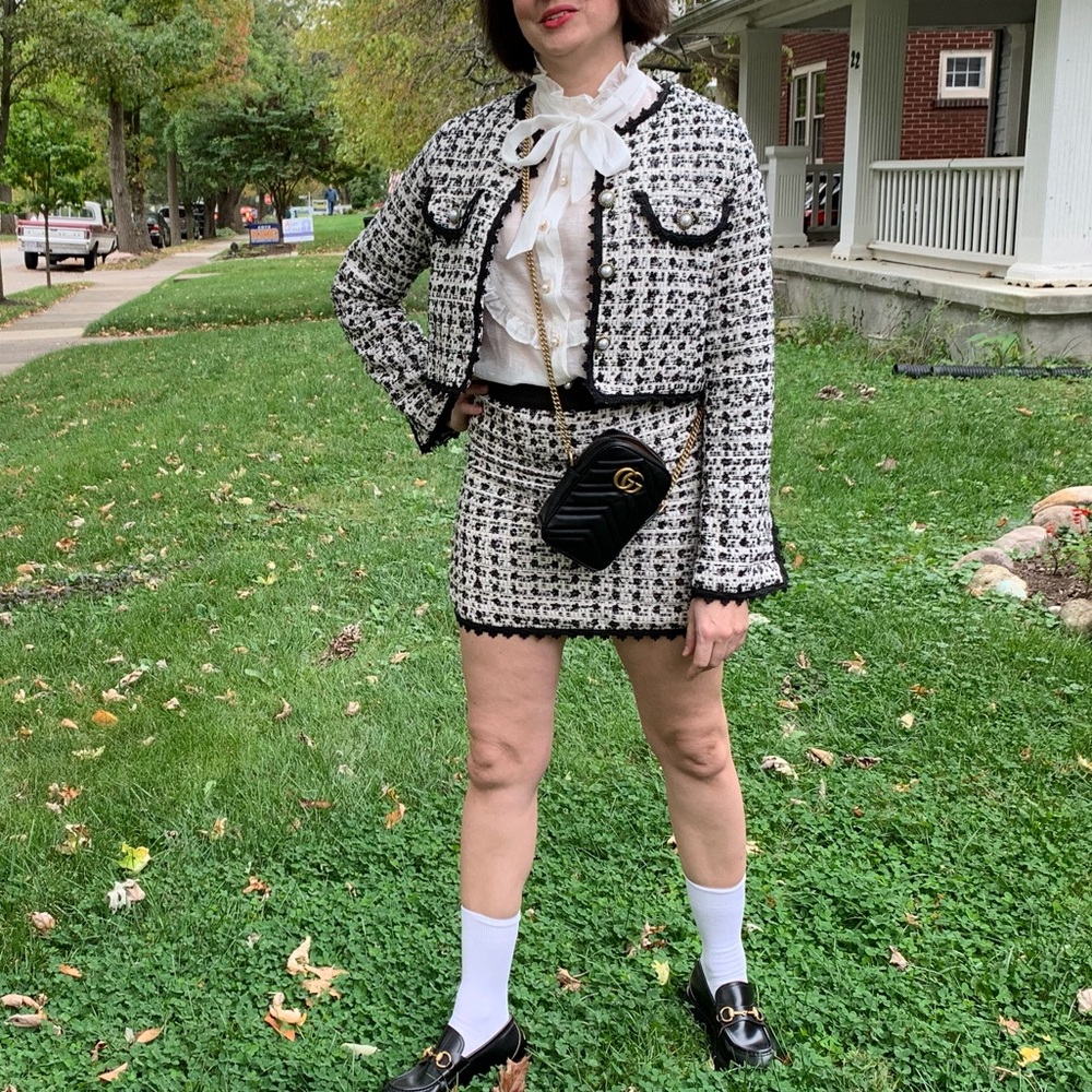 Sister Jane Black and White Tweed Crop Jacket and Mini Skirt Set - Picture 3 of 3
